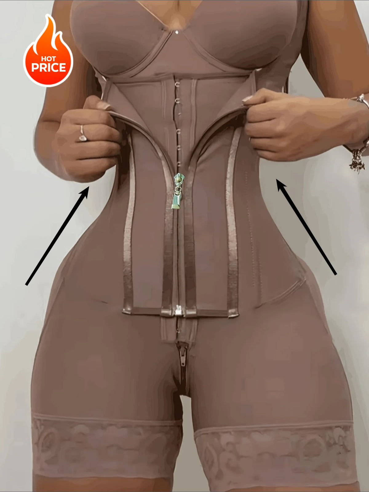 Womens Lace Trim Shapewear Bodysuit With Firm Tummy Control
