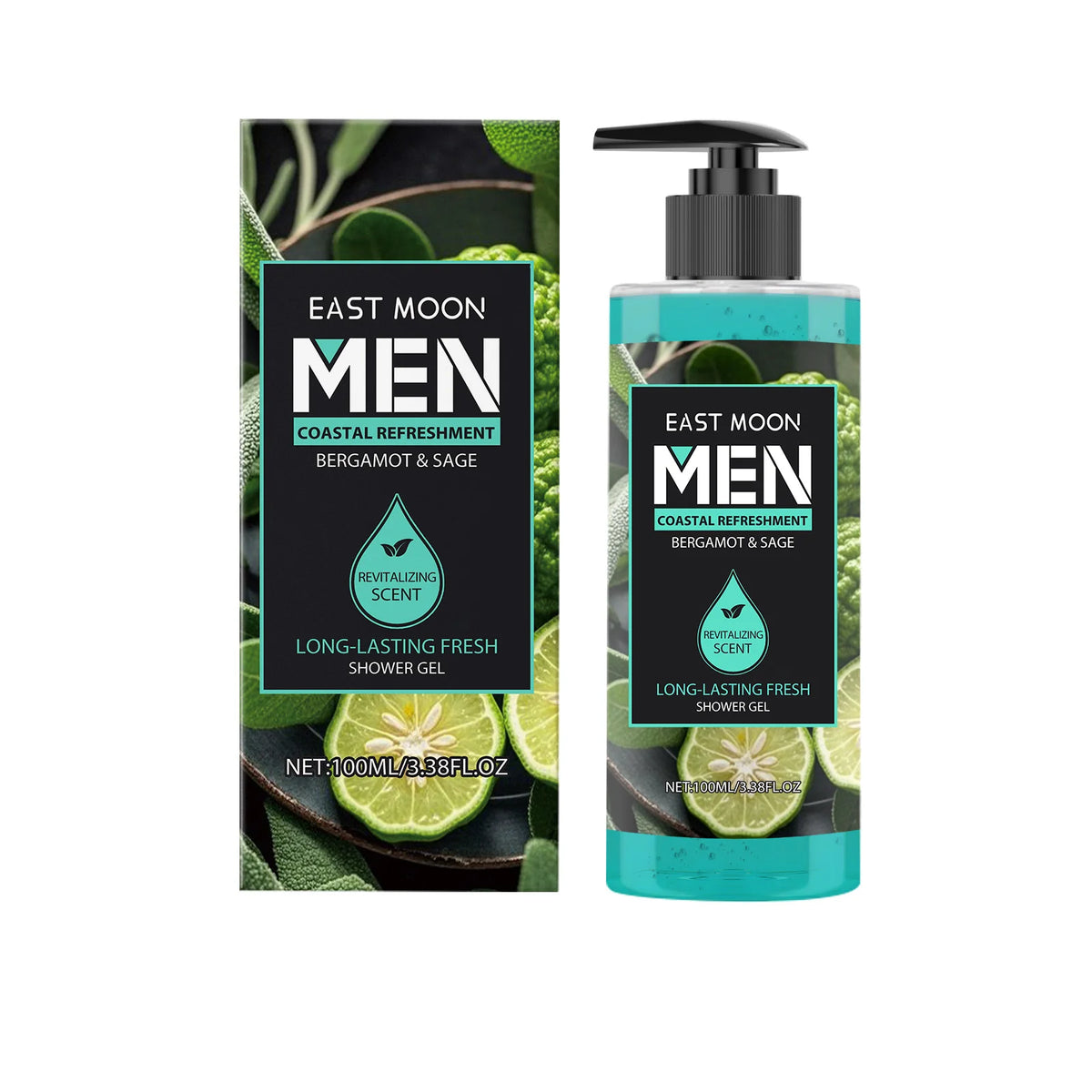 100ML Bergamot & Sage Men Body Shampoo Gentle Cleaning Pores Moisturizing Revitalizing Skin Lasting Fresh Scent Remove Bad Odor Oil Control Body Shower Gel
