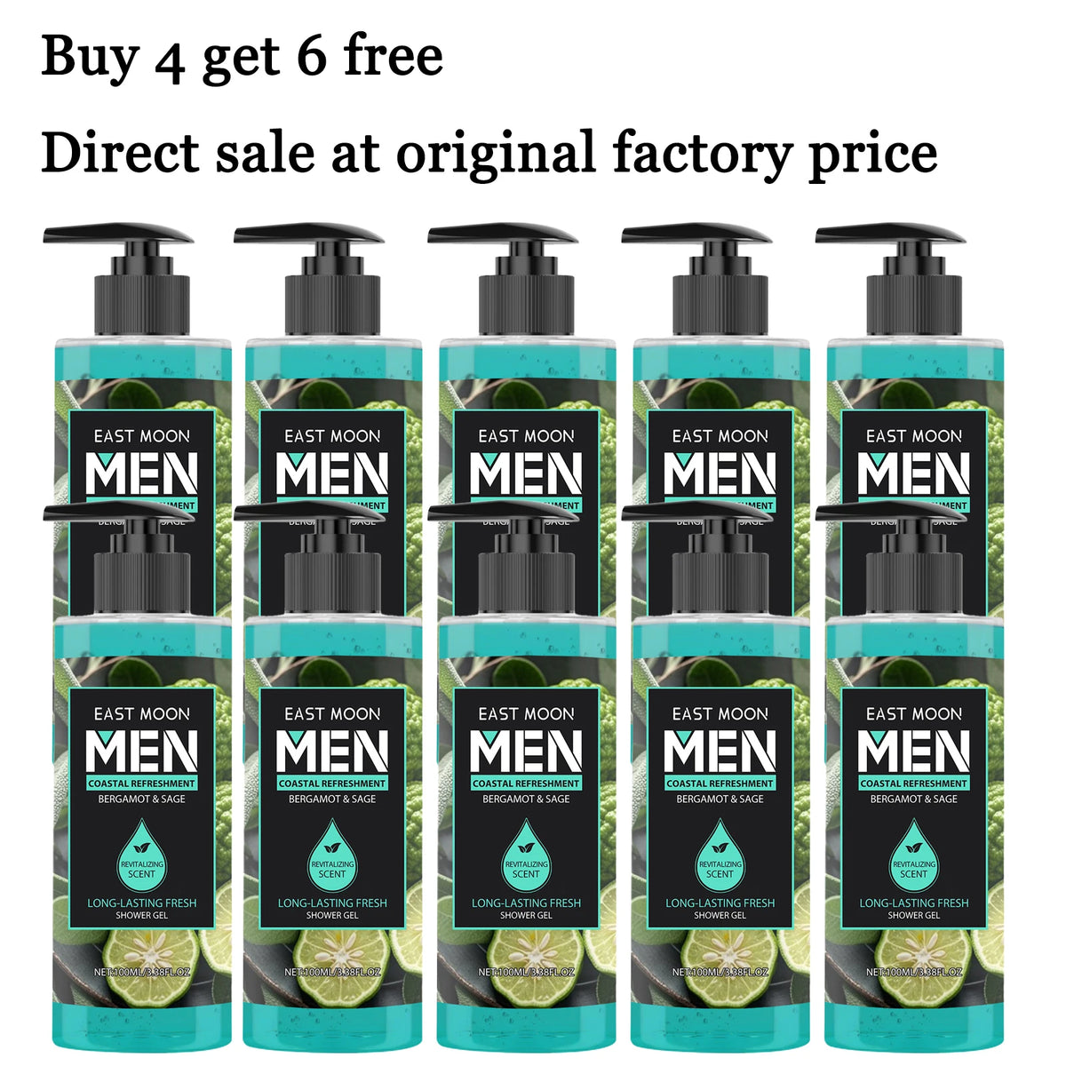 100ML Bergamot & Sage Men Body Shampoo Gentle Cleaning Pores Moisturizing Revitalizing Skin Lasting Fresh Scent Remove Bad Odor Oil Control Body Shower Gel