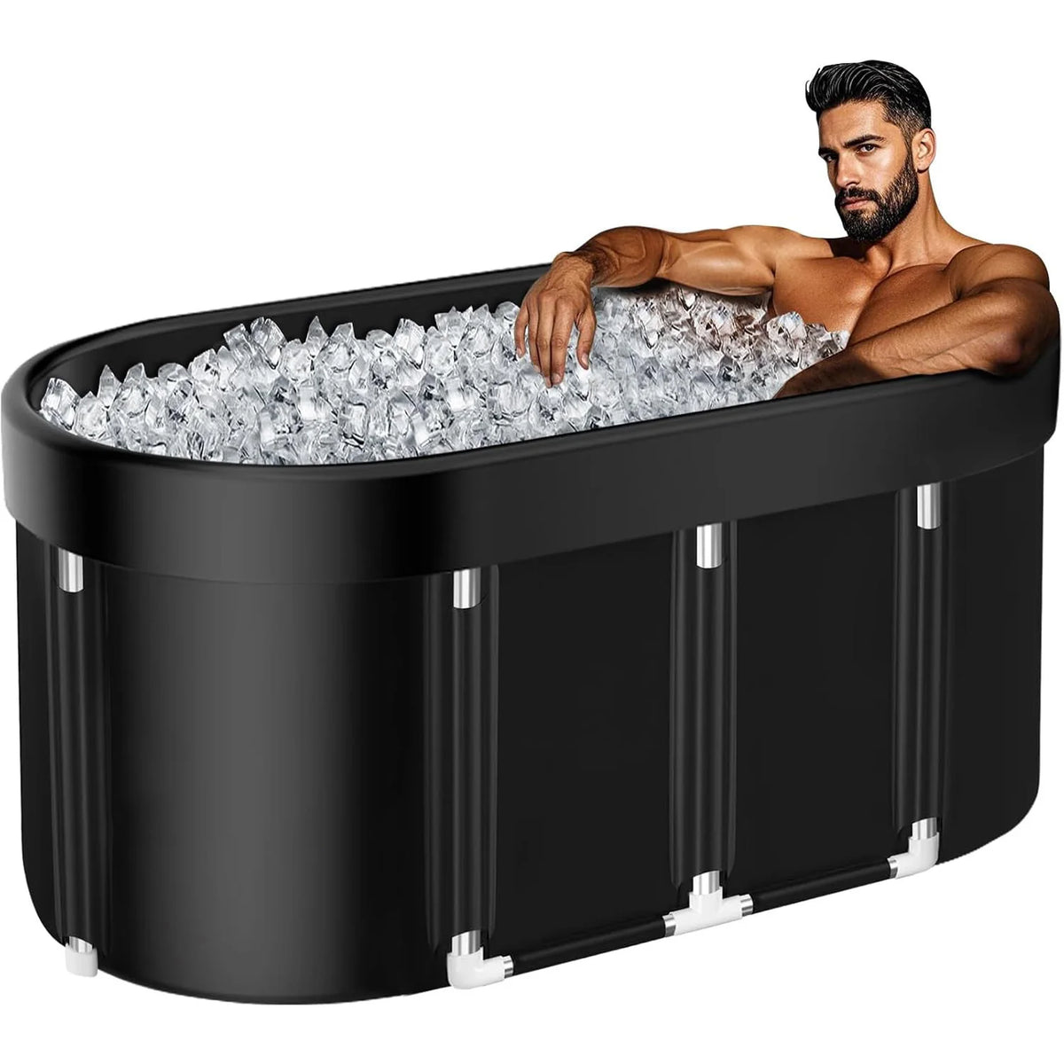 XXL Oval Ice Bath Tub for Cold Plunge, Portable Ice Pod with Lid, 148Gal Inflatable Cold Plunge Tub with 2 Drain Valves for Chiller Connection, Cold Therapy Recovery, Indoor Outdoor Use