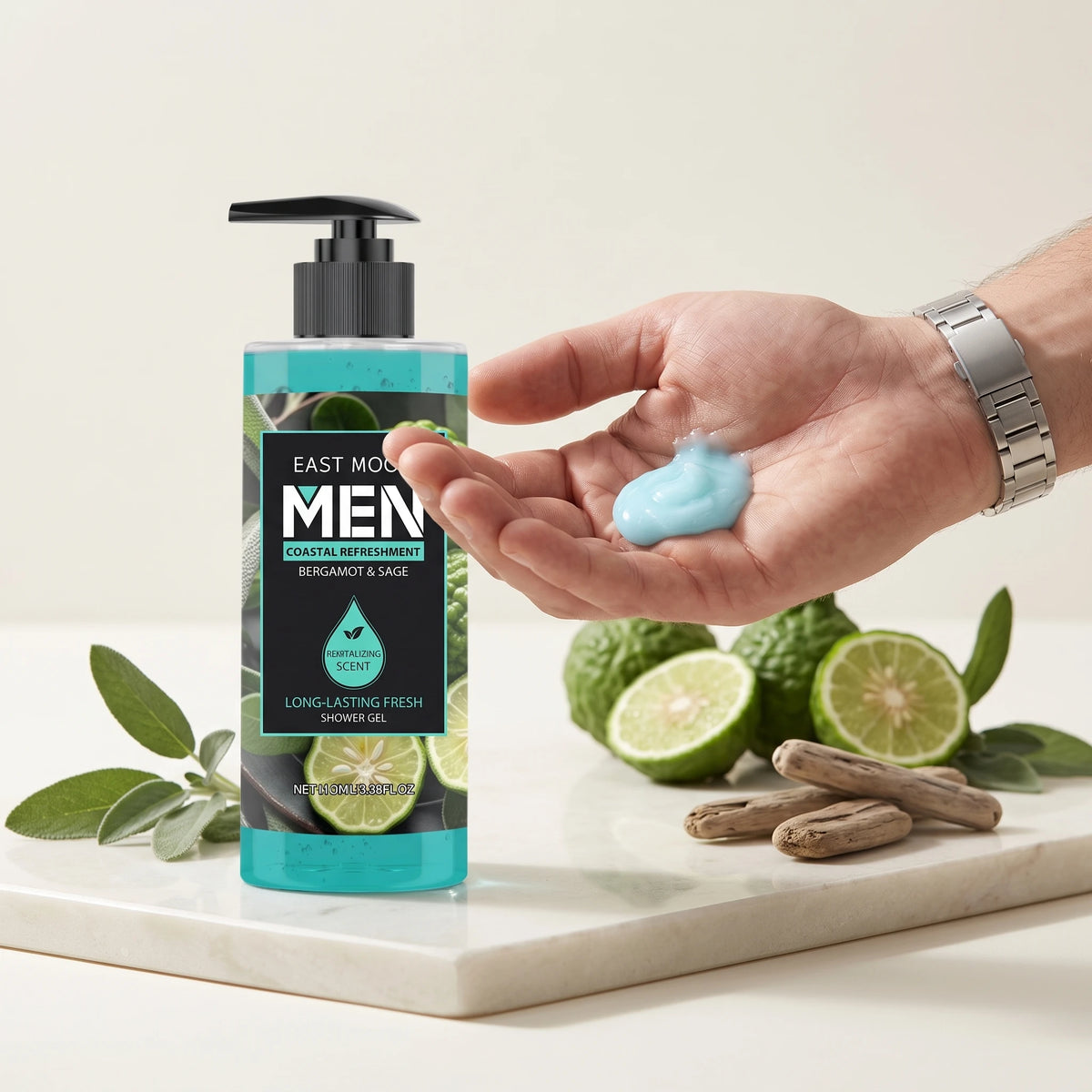100ML Bergamot & Sage Men Body Shampoo Gentle Cleaning Pores Moisturizing Revitalizing Skin Lasting Fresh Scent Remove Bad Odor Oil Control Body Shower Gel