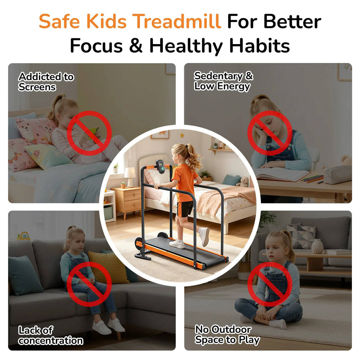 AKLUER Kids Self-Propelled Walking Pad Treadmill for Home Fitness