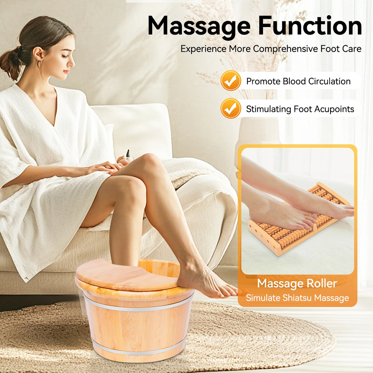 Cedar Wood Foot Bath Massager Basin For Relaxing Home Soaks