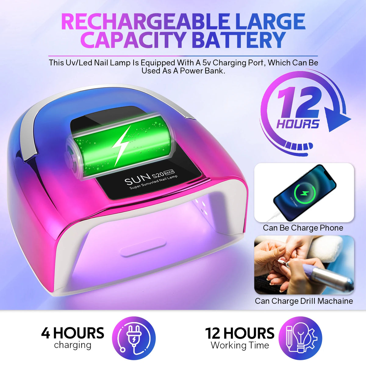 SAYSALLY Rechargeable UV Nail Lamp With LCD Screen