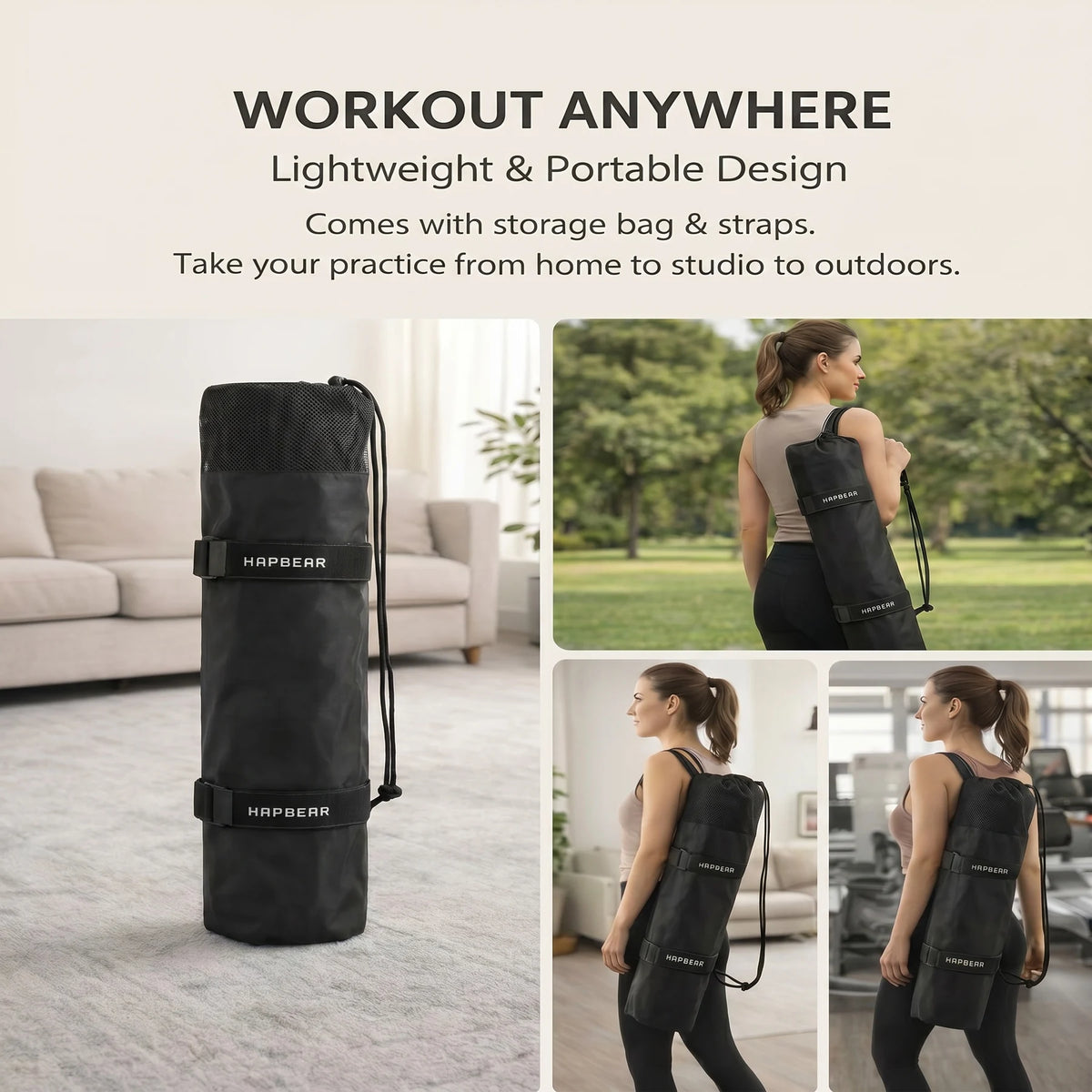 HAPBEAR Extra Large TPE Yoga Mat With Bag And Straps