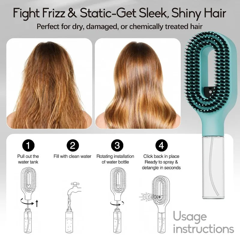 WANMEI Refillable Spray Hair Comb Detangling Brush For Frizz Control
