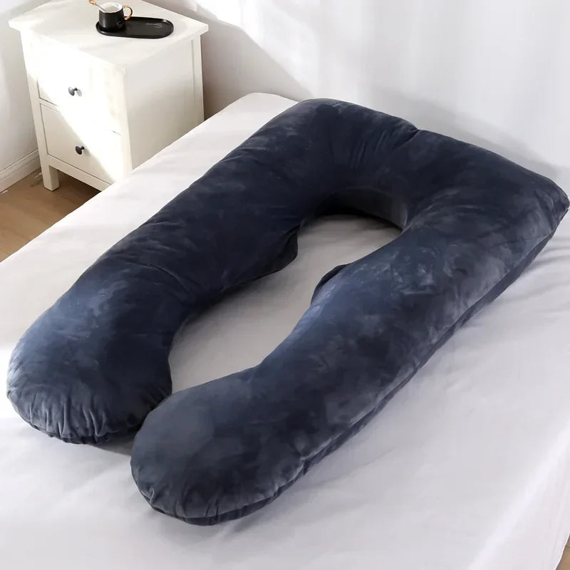 Soft Fleece U-Shaped Pregnancy Pillow - Multi-Function Maternity Body Pillow with Lumbar & Abdominal Support for Side Sleeping