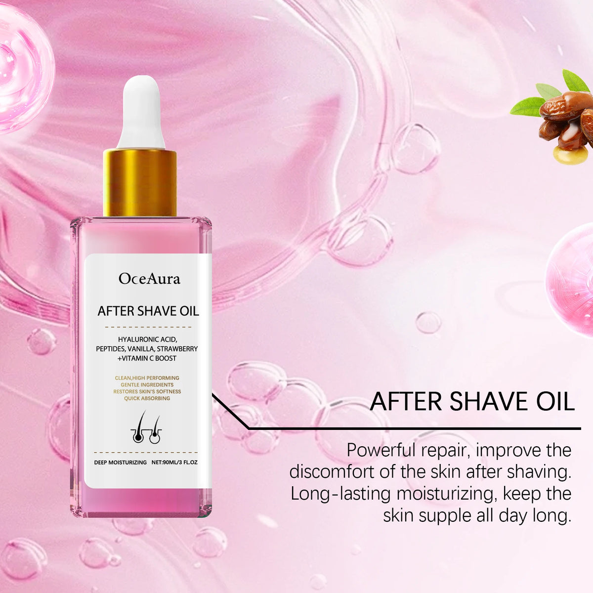 Strawberry After Shave Oil For Women Men Soft Smooth Skin Care Moisturizing Nourishing Body Essential Oil Soothing Deep Hydration Anti Hair Growth Inhibition