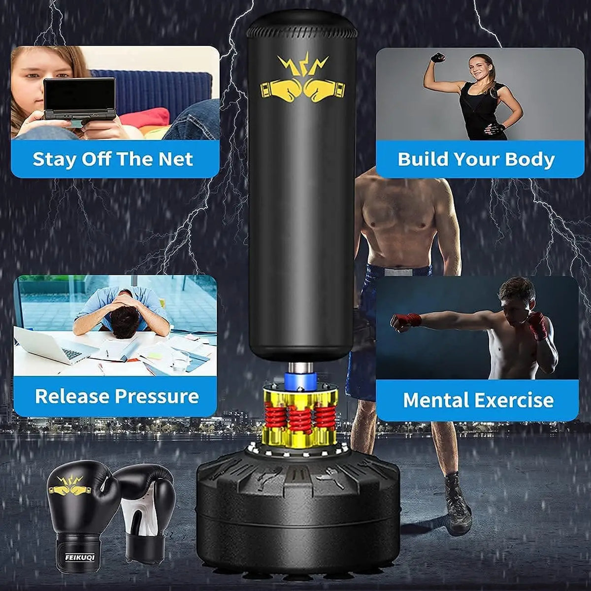 Freestanding Punching Bag With Weighted Base For Home Gym Training