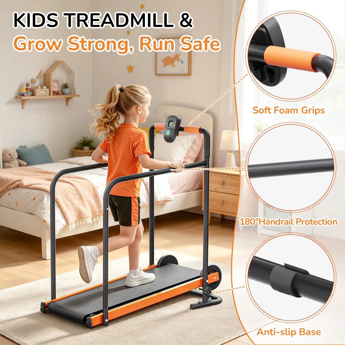 AKLUER Kids Self-Propelled Walking Pad Treadmill for Home Fitness