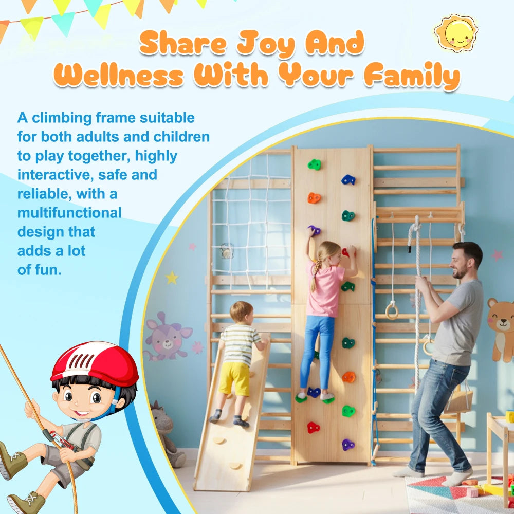 Indoor Wooden Kids Climbing Gym With Swings And Rope Ladder