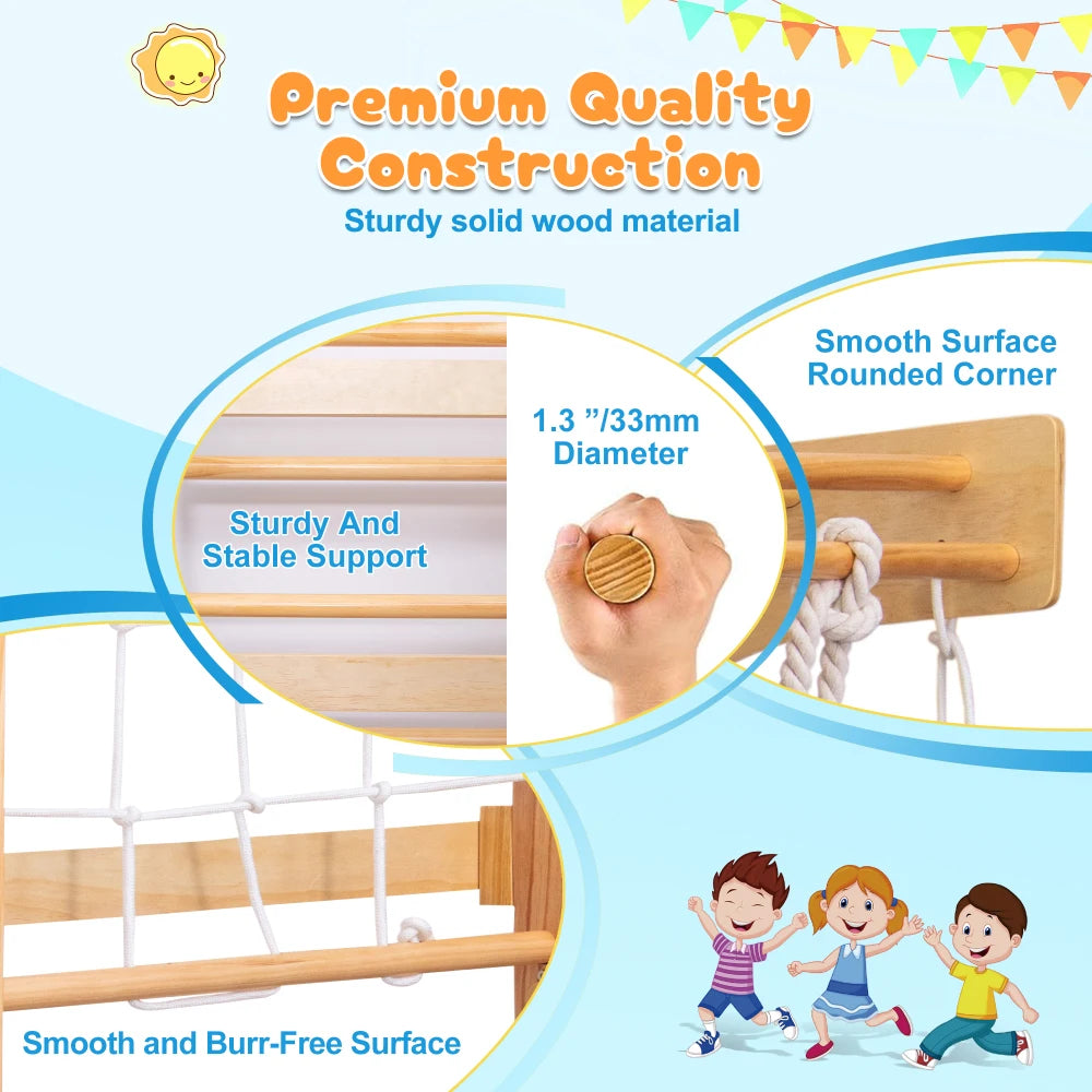 Indoor Wooden Kids Climbing Gym With Swings And Rope Ladder
