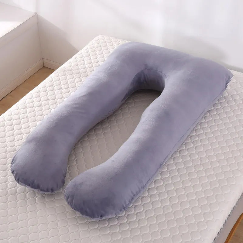Soft Fleece U-Shaped Pregnancy Pillow - Multi-Function Maternity Body Pillow with Lumbar & Abdominal Support for Side Sleeping