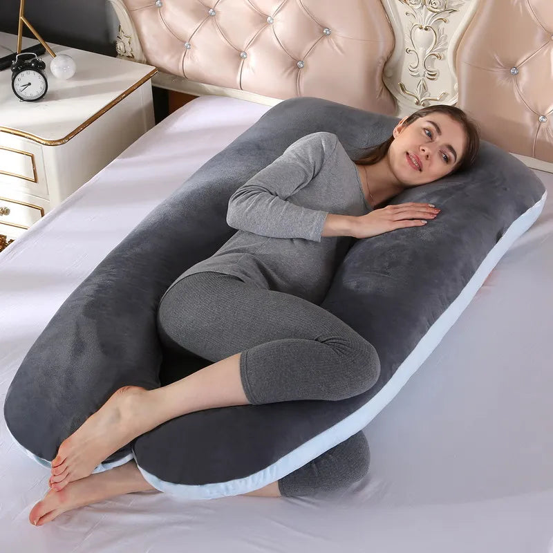 Soft Fleece U-Shaped Pregnancy Pillow - Multi-Function Maternity Body Pillow with Lumbar & Abdominal Support for Side Sleeping