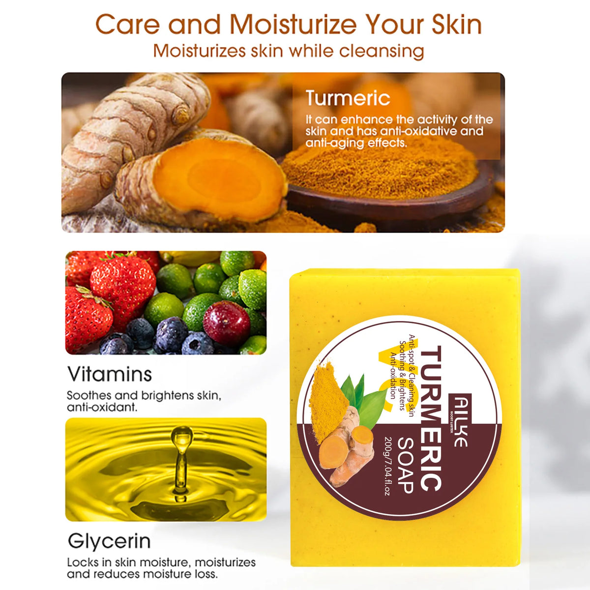 AILKE Natural Turmeric Soap Bar For Brightening And Clear Skin
