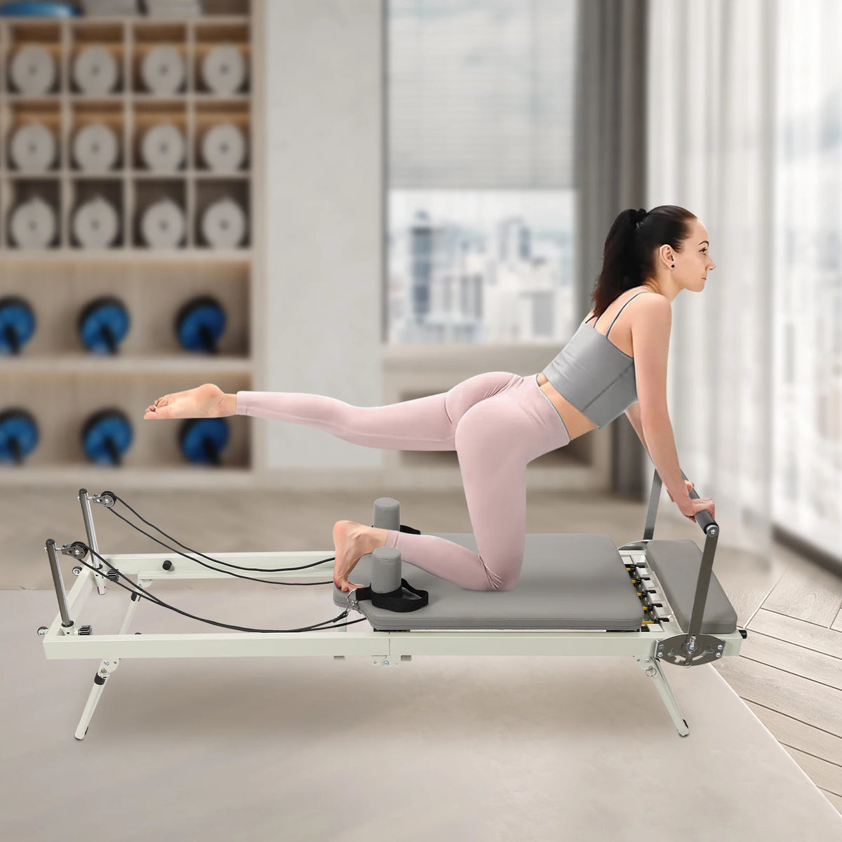 Foldable Pilates Reformer Machine for Home and Studio Fitness Training