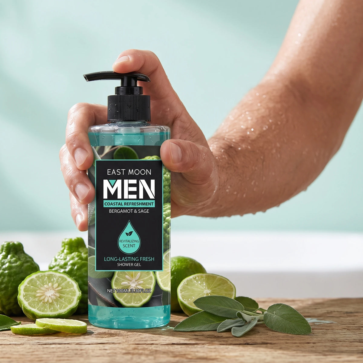 100ML Bergamot & Sage Men Body Shampoo Gentle Cleaning Pores Moisturizing Revitalizing Skin Lasting Fresh Scent Remove Bad Odor Oil Control Body Shower Gel