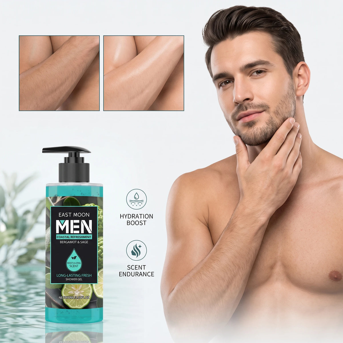 100ML Bergamot & Sage Men Body Shampoo Gentle Cleaning Pores Moisturizing Revitalizing Skin Lasting Fresh Scent Remove Bad Odor Oil Control Body Shower Gel