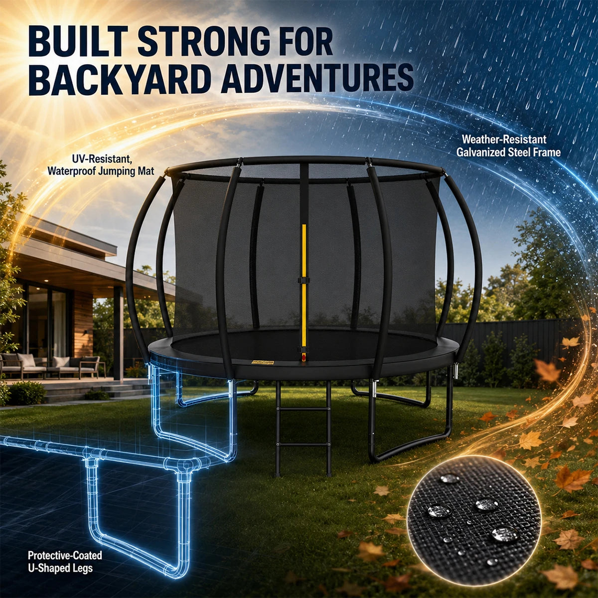 Kids Outdoor Trampoline With Safety Enclosure Net And Ladder