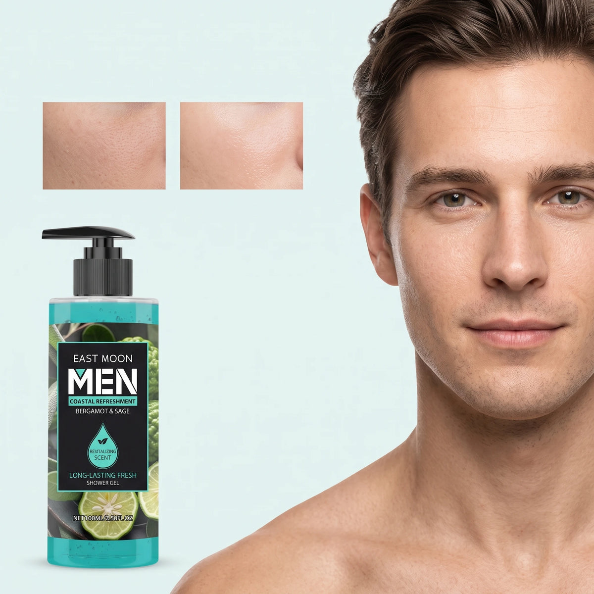 100ML Bergamot & Sage Men Body Shampoo Gentle Cleaning Pores Moisturizing Revitalizing Skin Lasting Fresh Scent Remove Bad Odor Oil Control Body Shower Gel
