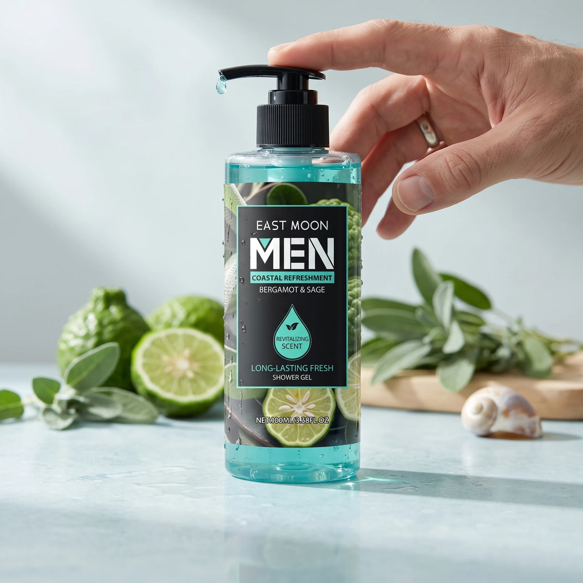 100ML Bergamot & Sage Men Body Shampoo Gentle Cleaning Pores Moisturizing Revitalizing Skin Lasting Fresh Scent Remove Bad Odor Oil Control Body Shower Gel