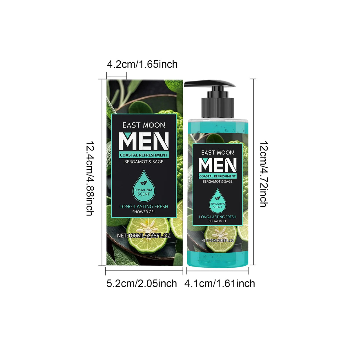 100ML Bergamot & Sage Men Body Shampoo Gentle Cleaning Pores Moisturizing Revitalizing Skin Lasting Fresh Scent Remove Bad Odor Oil Control Body Shower Gel