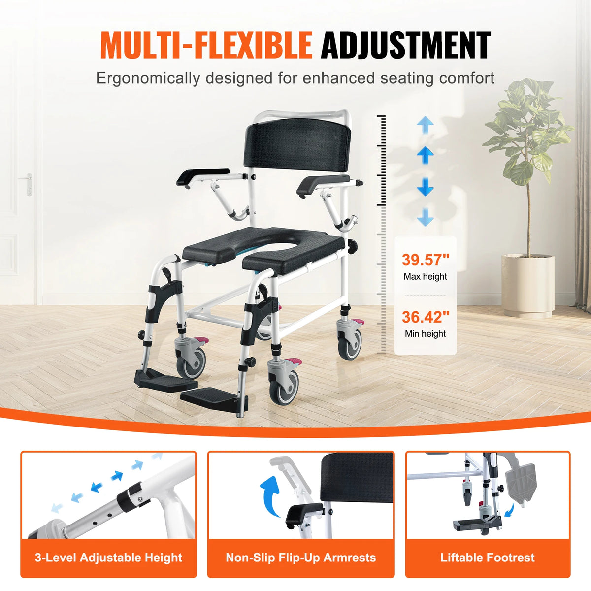 SucceBuy Shower Commode Wheelchair With Lockable Wheels And Removable Bucket