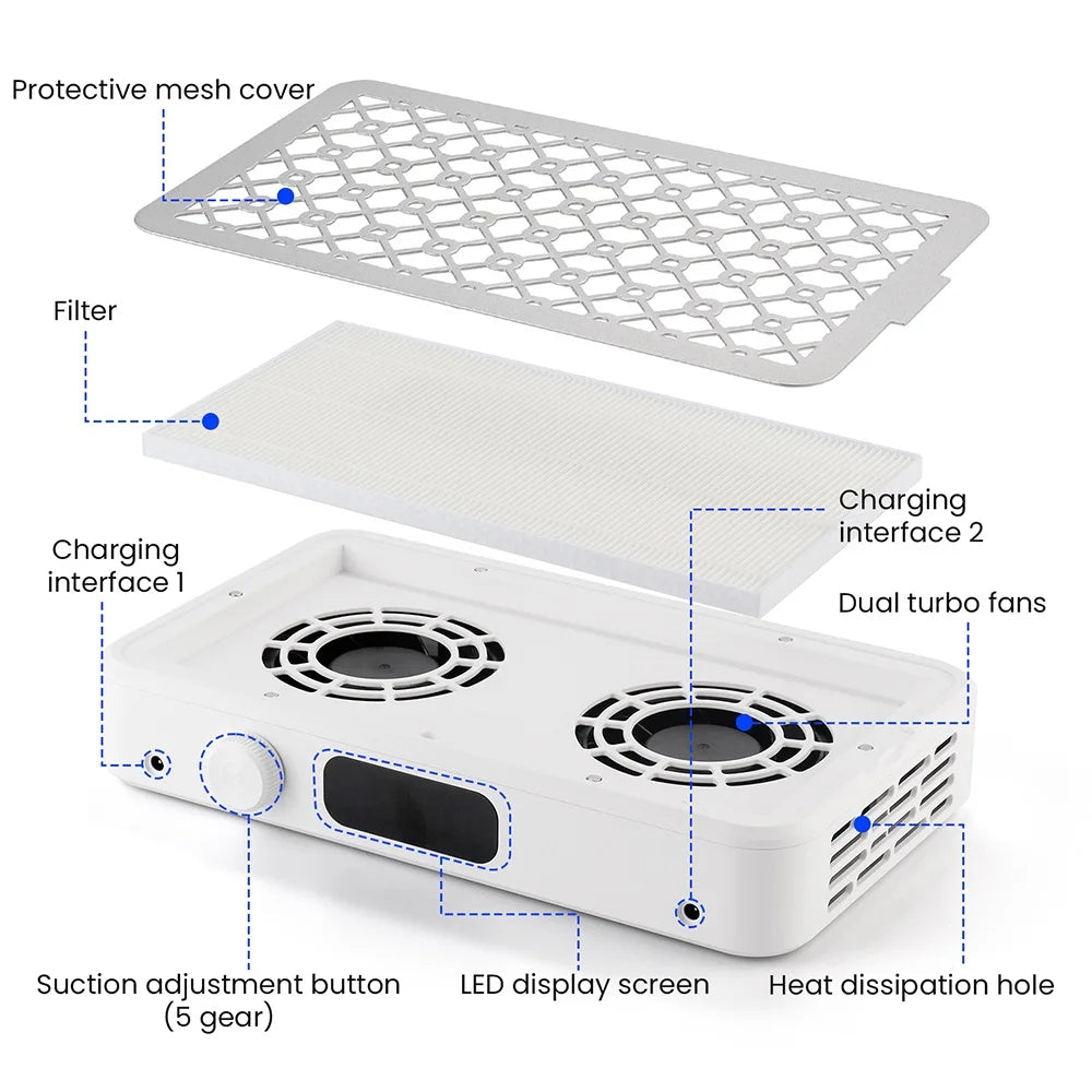 LIARTY Brushless Twin Turbo Nail Dust Collector Vacuum Cleaner