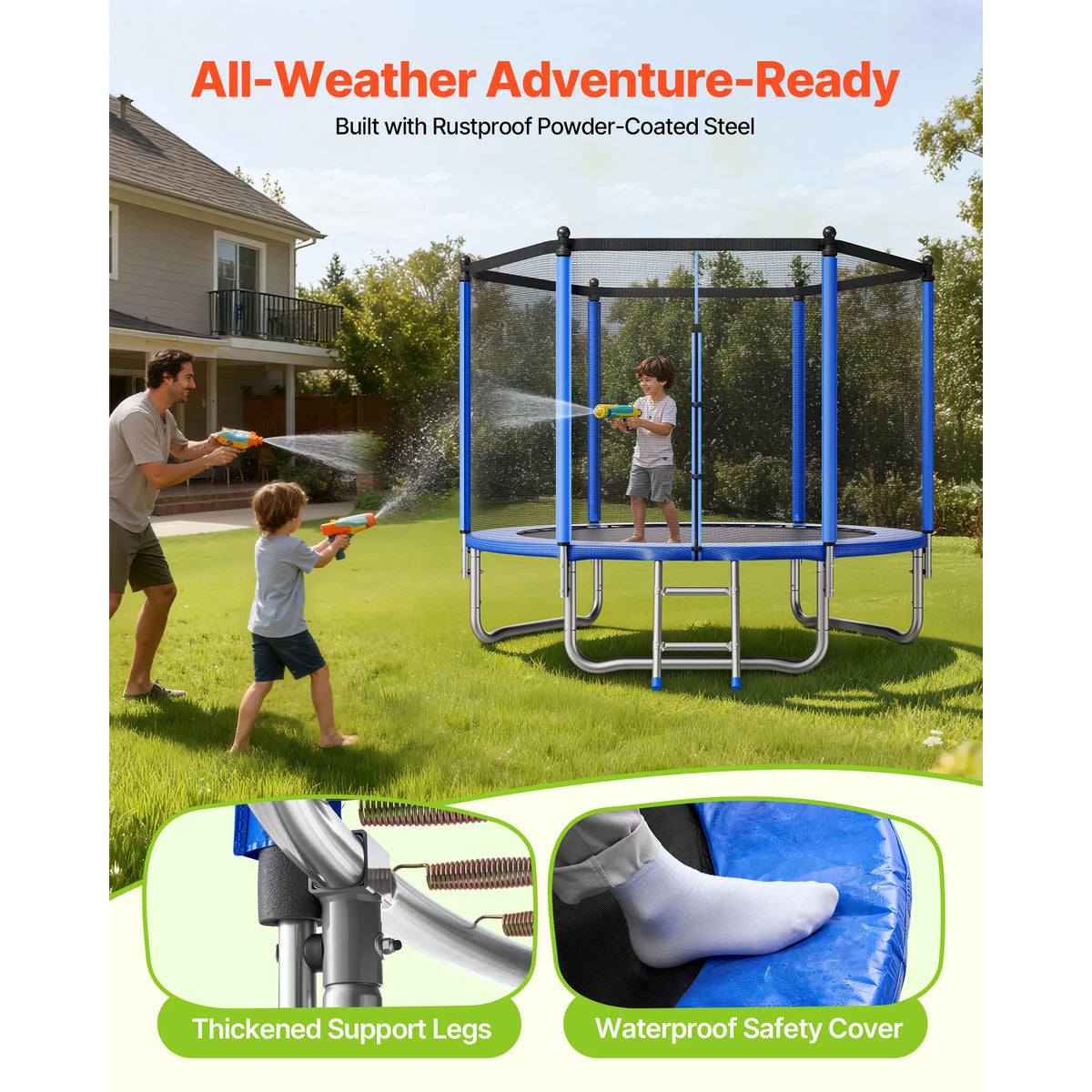 SucceBuy Outdoor Round Trampoline With Safety Enclosure Net For Backyard