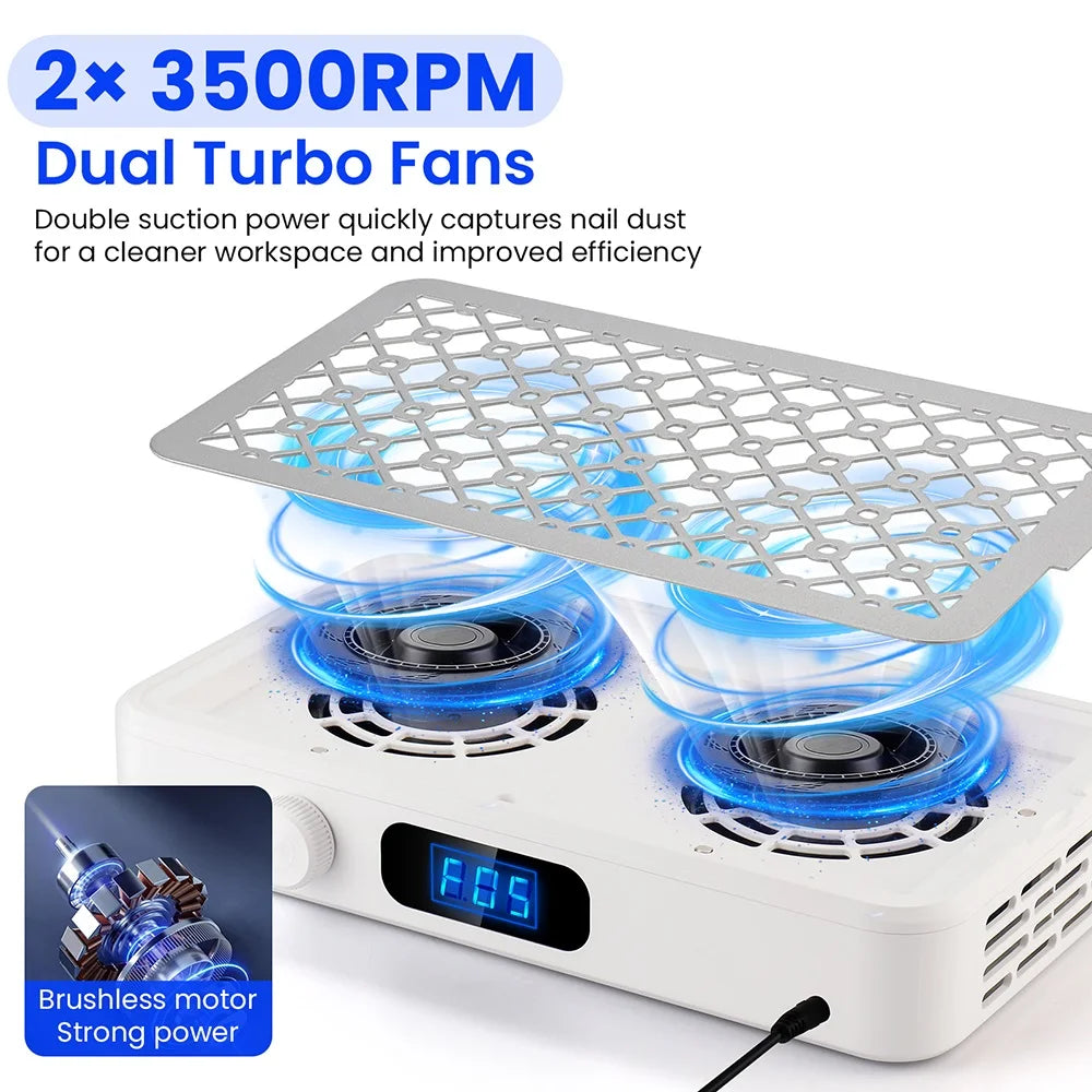 LIARTY Brushless Twin Turbo Nail Dust Collector Vacuum Cleaner