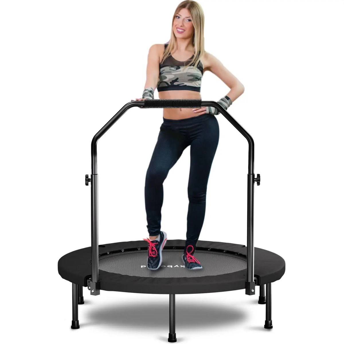 Foldable Fitness Rebounder Trampoline With Adjustable Handle
