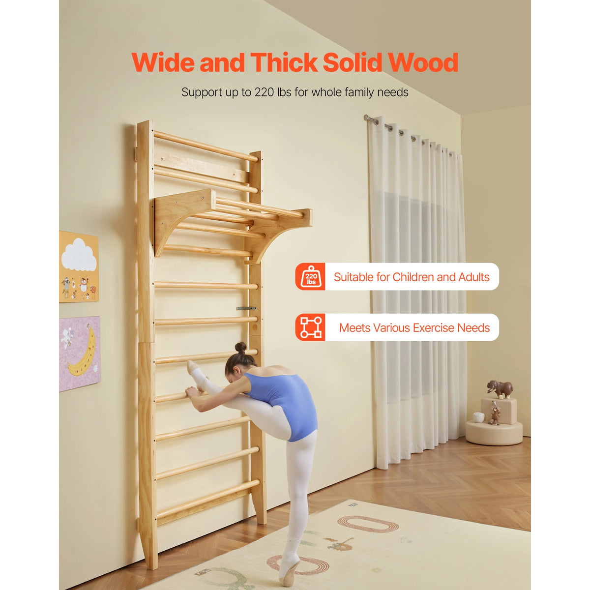 SucceBuy Swedish Ladder Wall Gym With Pull Up Bar For Kids