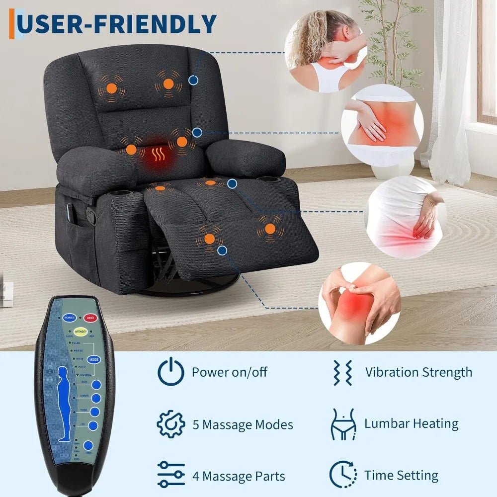 Massage Recliner Chair With Vibration, Lumbar Heat And Rocking Motion