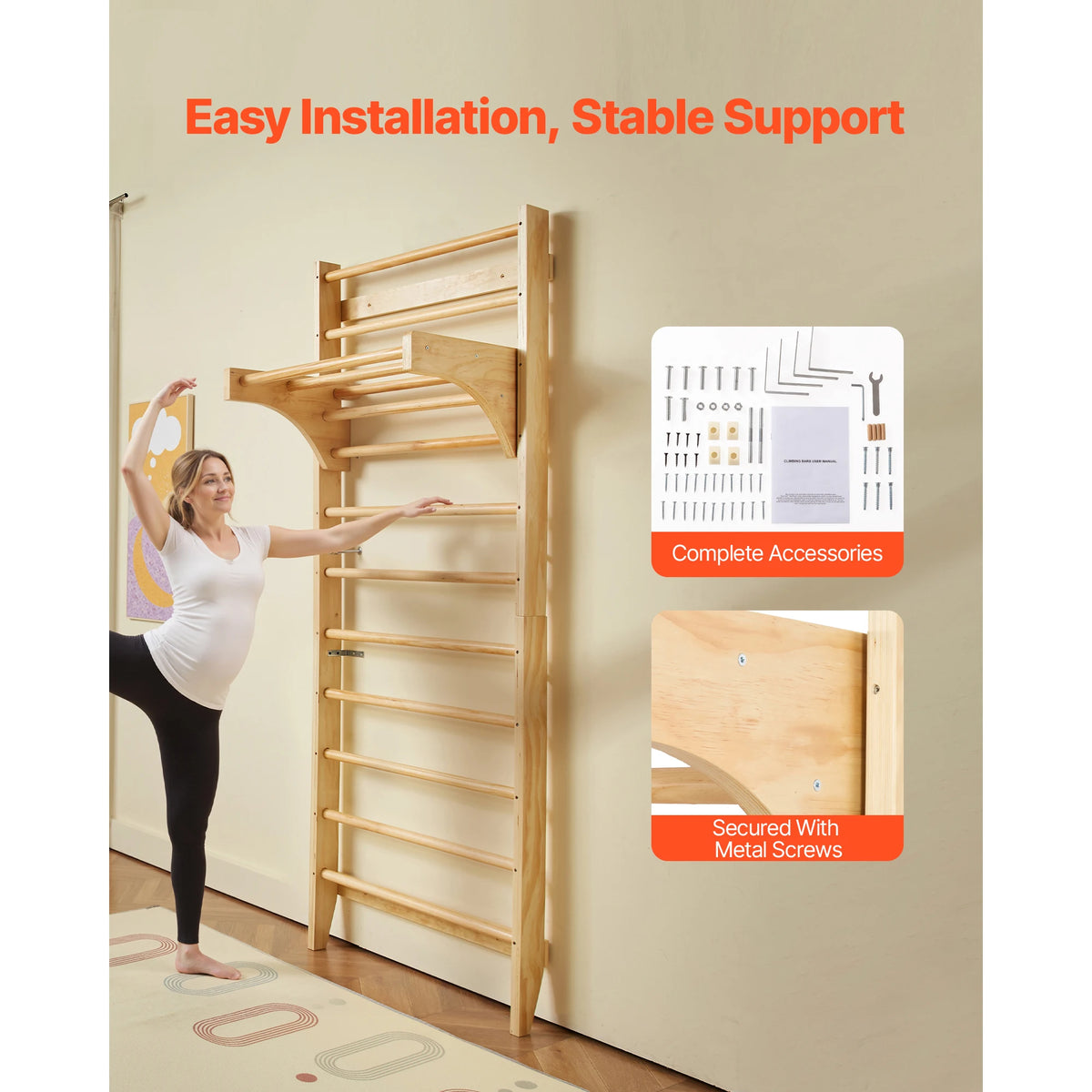 SucceBuy Swedish Ladder Wall Gym With Pull Up Bar For Kids