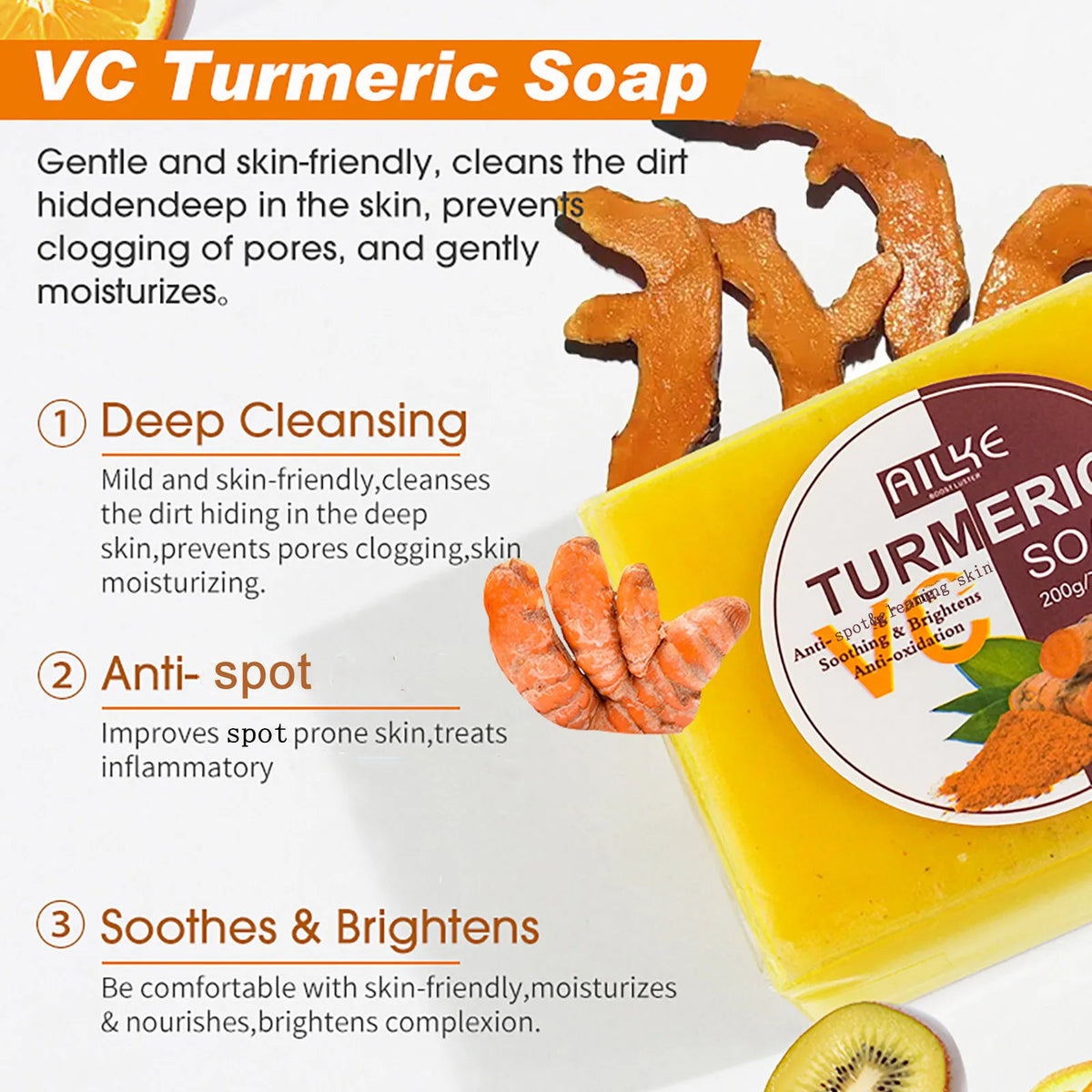 AILKE Natural Turmeric Soap Bar For Brightening And Clear Skin