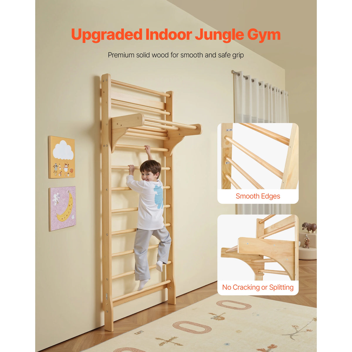 SucceBuy Swedish Ladder Wall Gym With Pull Up Bar For Kids