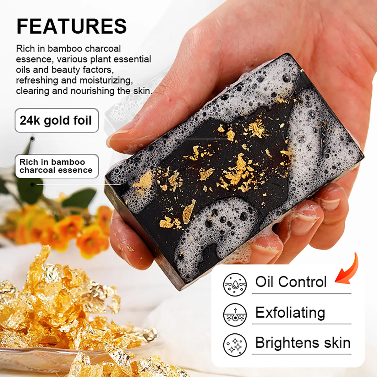 AILKE 24K Gold Foil Brightening Whitening Soap for Dark Spots