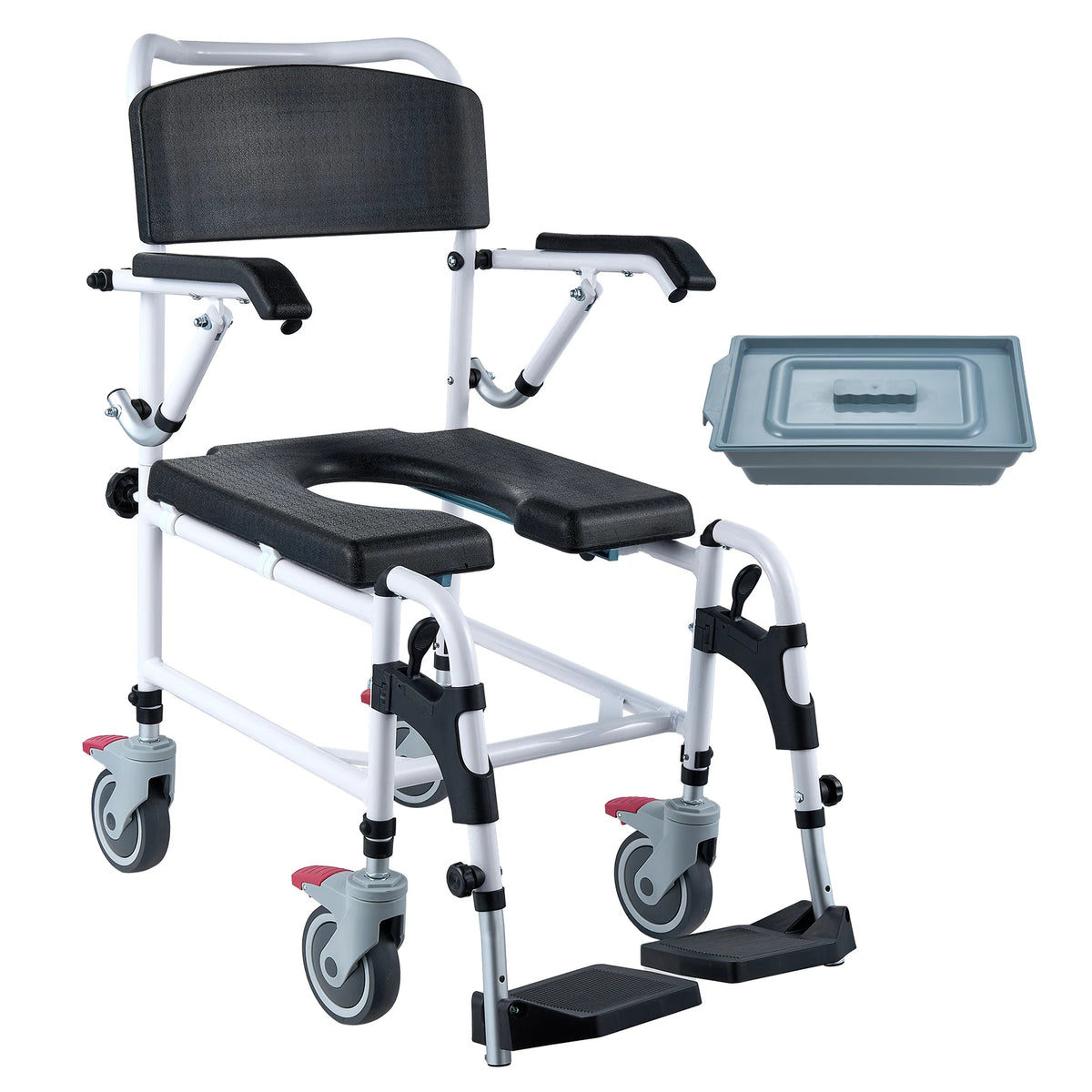 SucceBuy Shower Commode Wheelchair With Lockable Wheels And Removable Bucket