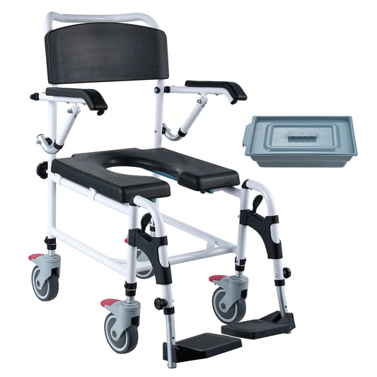 SucceBuy Shower Commode Wheelchair With Lockable Wheels And Removable Bucket