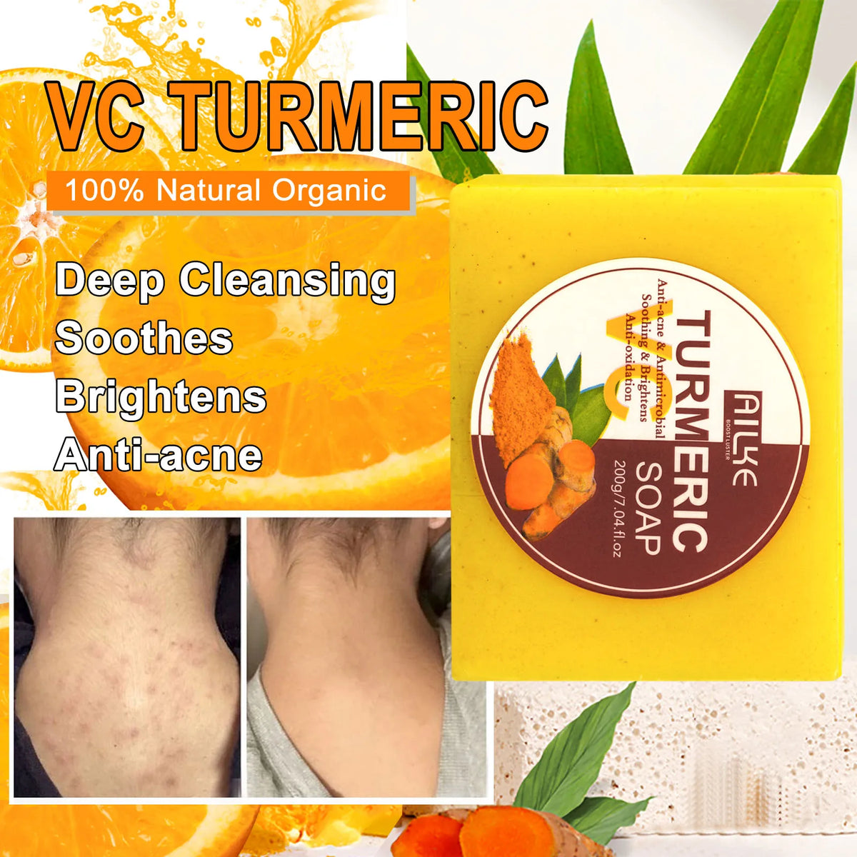 AILKE Natural Turmeric Soap Bar For Brightening And Clear Skin
