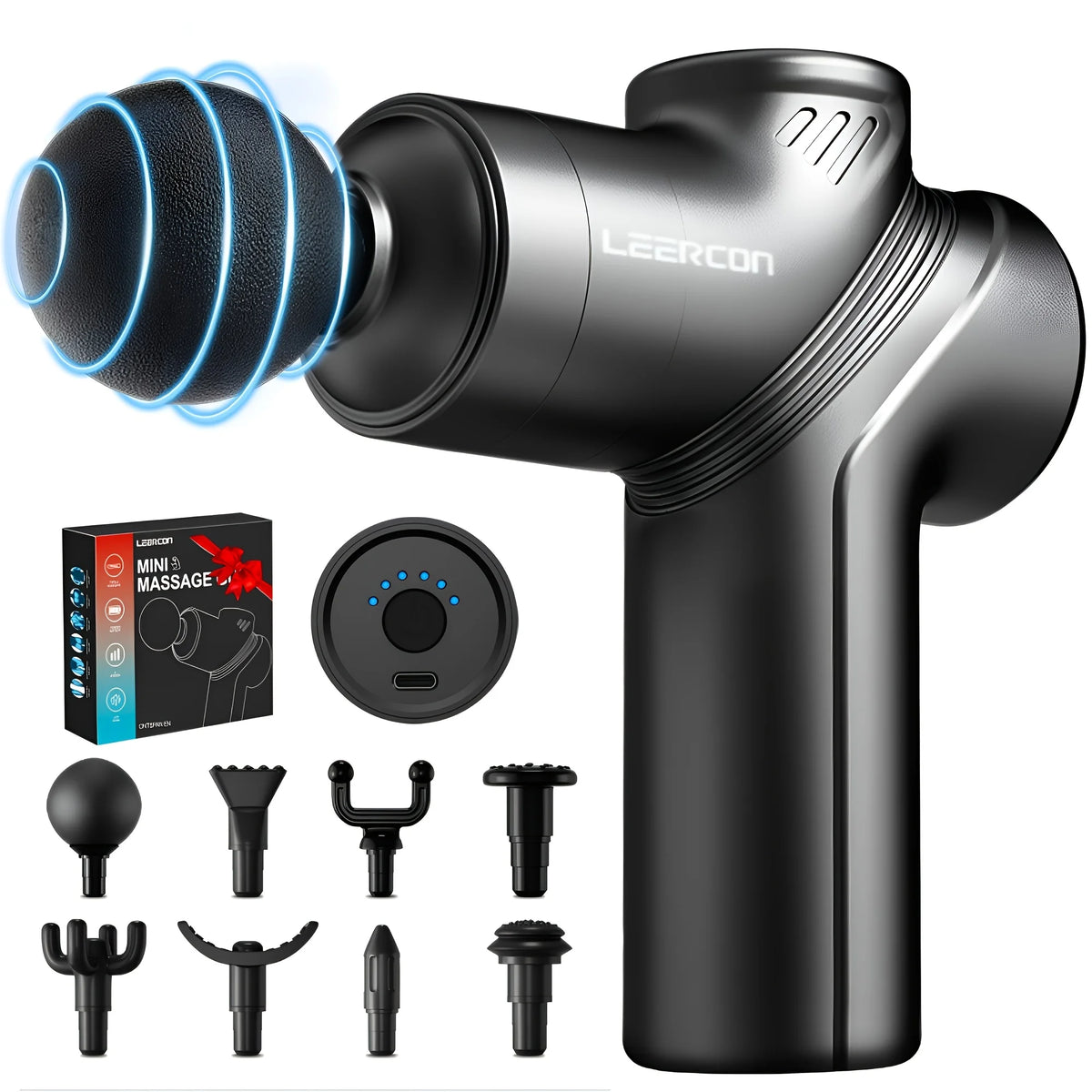 LEERCON Portable Deep Tissue Muscle Massage Gun With Interchangeable Heads