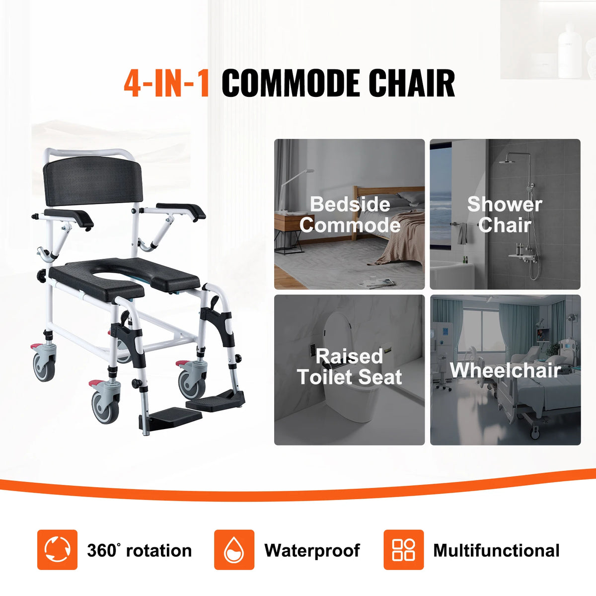 SucceBuy Shower Commode Wheelchair With Lockable Wheels And Removable Bucket
