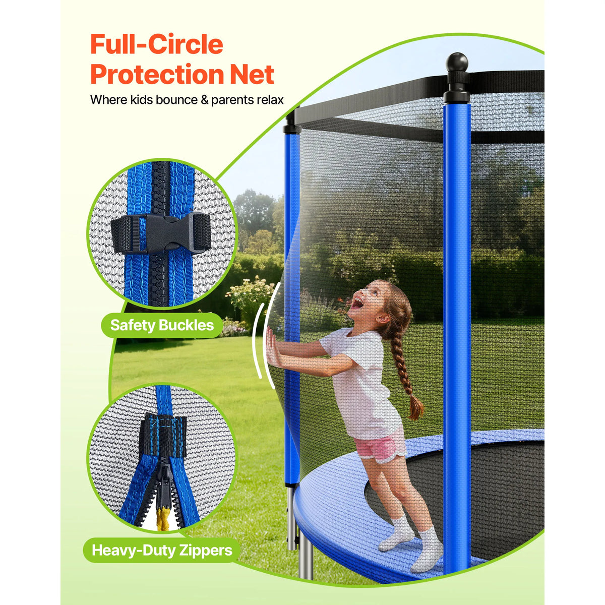 SucceBuy Outdoor Round Trampoline With Safety Enclosure Net For Backyard