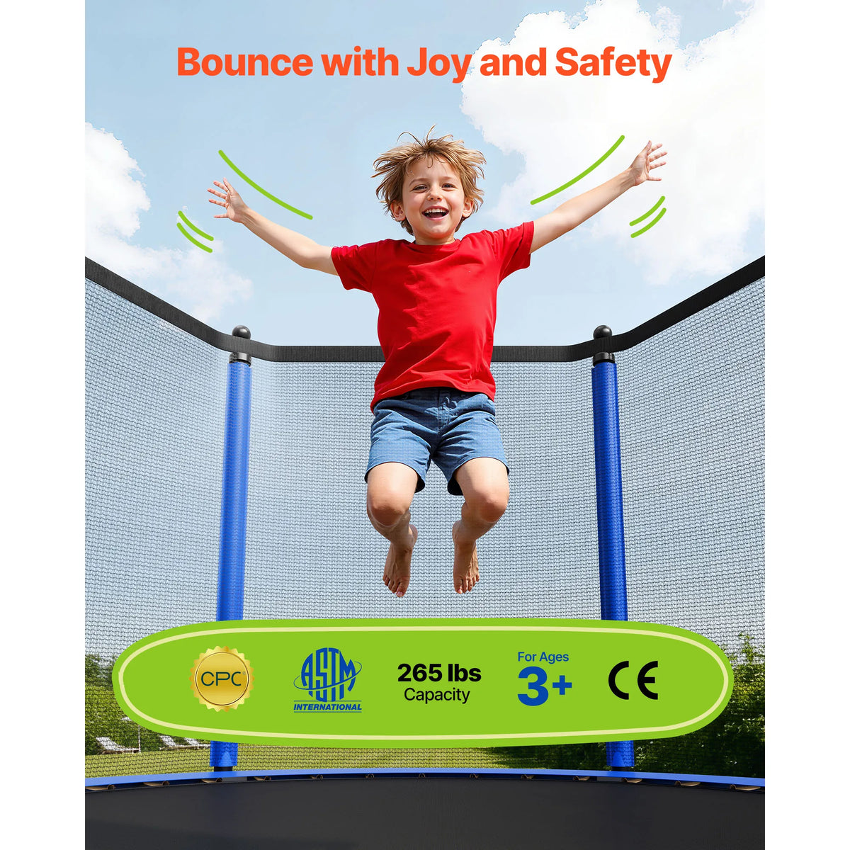 SucceBuy Outdoor Round Trampoline With Safety Enclosure Net For Backyard