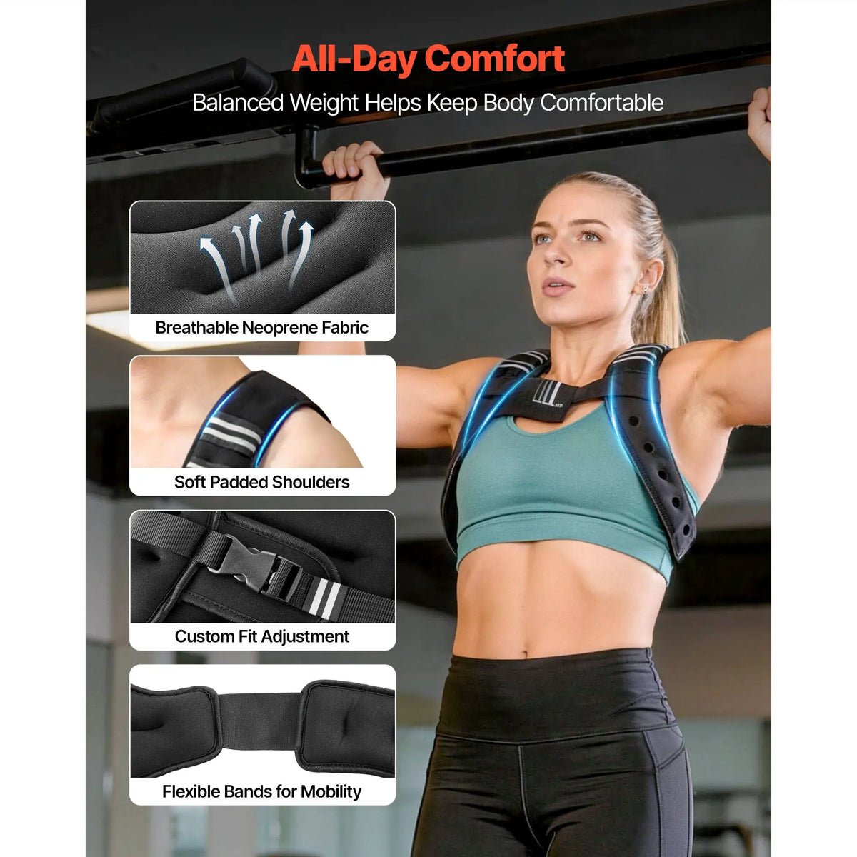 Oeny Adjustable Weighted Training Vest With Reflective Stripe for Strength Training