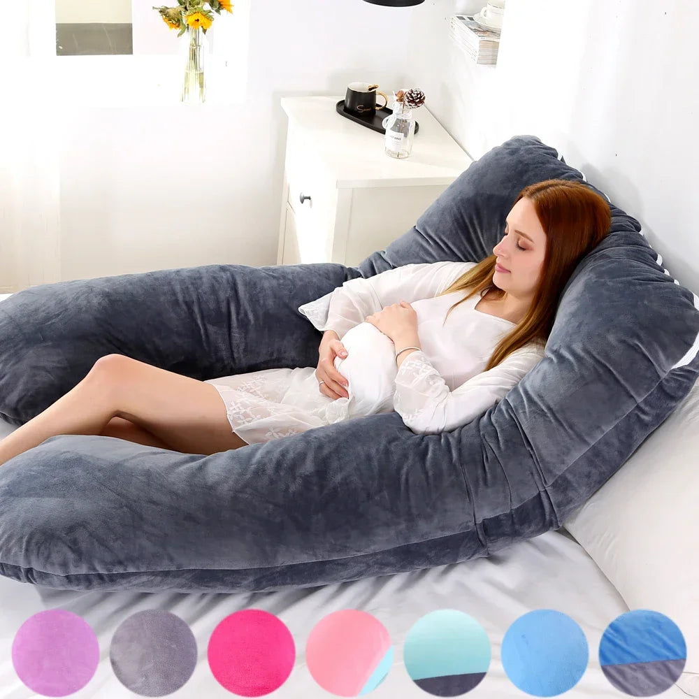 Soft Fleece U-Shaped Pregnancy Pillow - Multi-Function Maternity Body Pillow with Lumbar & Abdominal Support for Side Sleeping