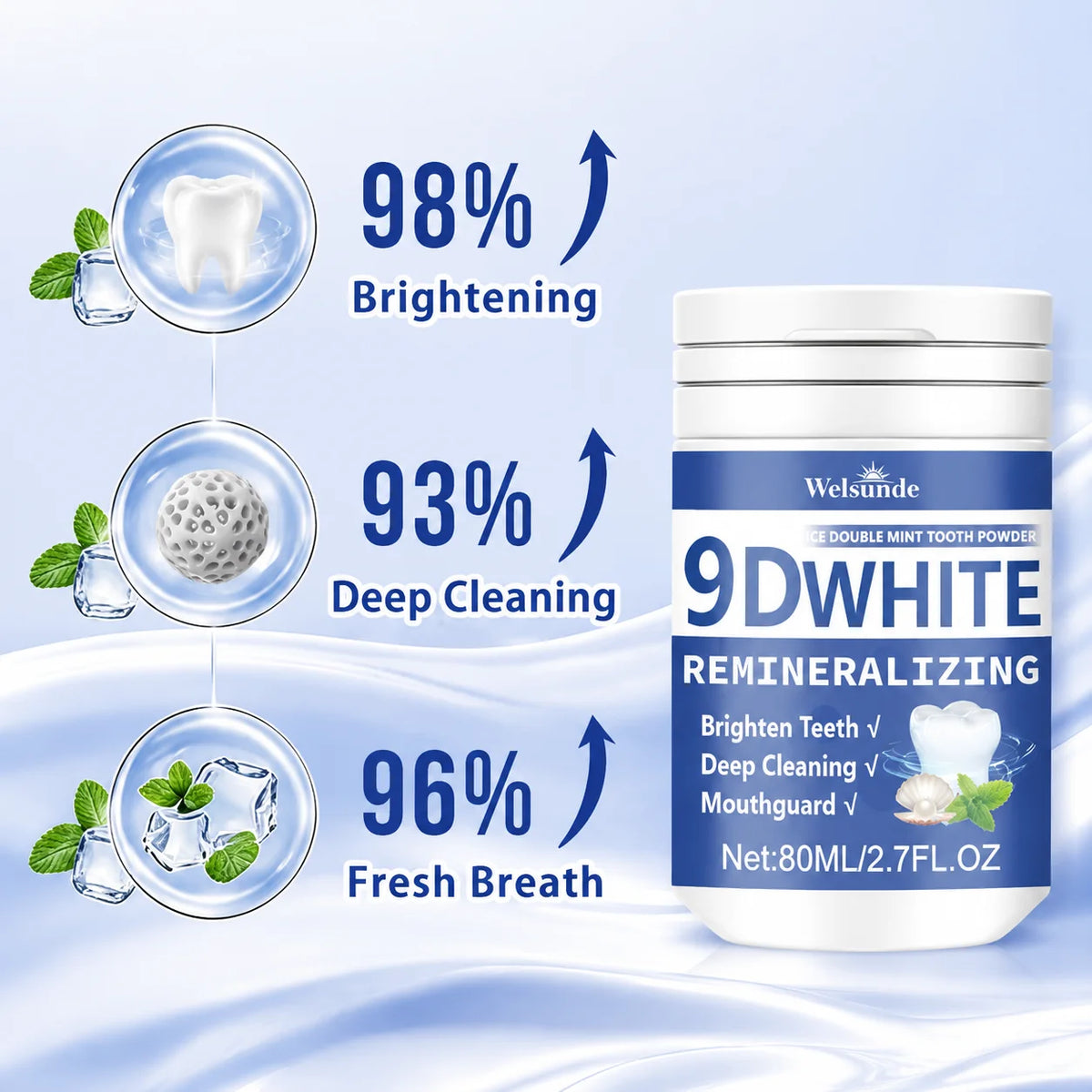 Welsunde Whitening Tooth Powder for Deep Clean and Fresh Breath