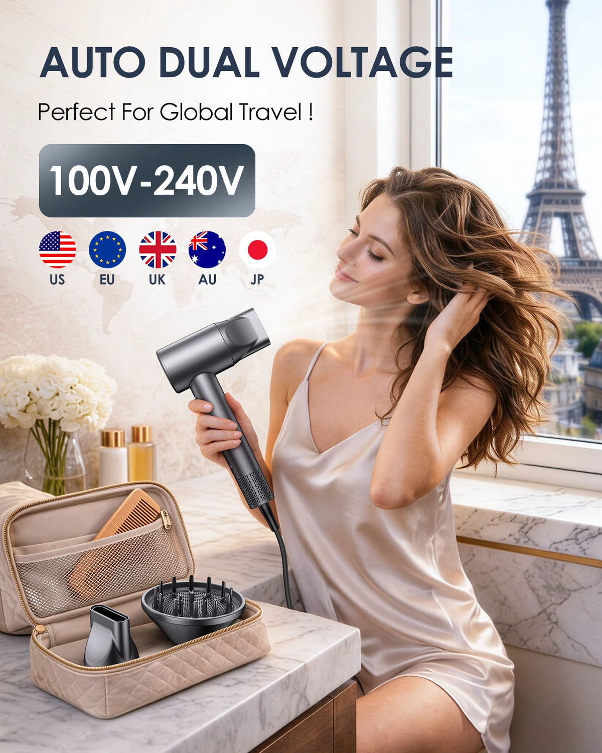 LYSMOSKI Dual Voltage Ionic Travel Hair Dryer With Diffuser