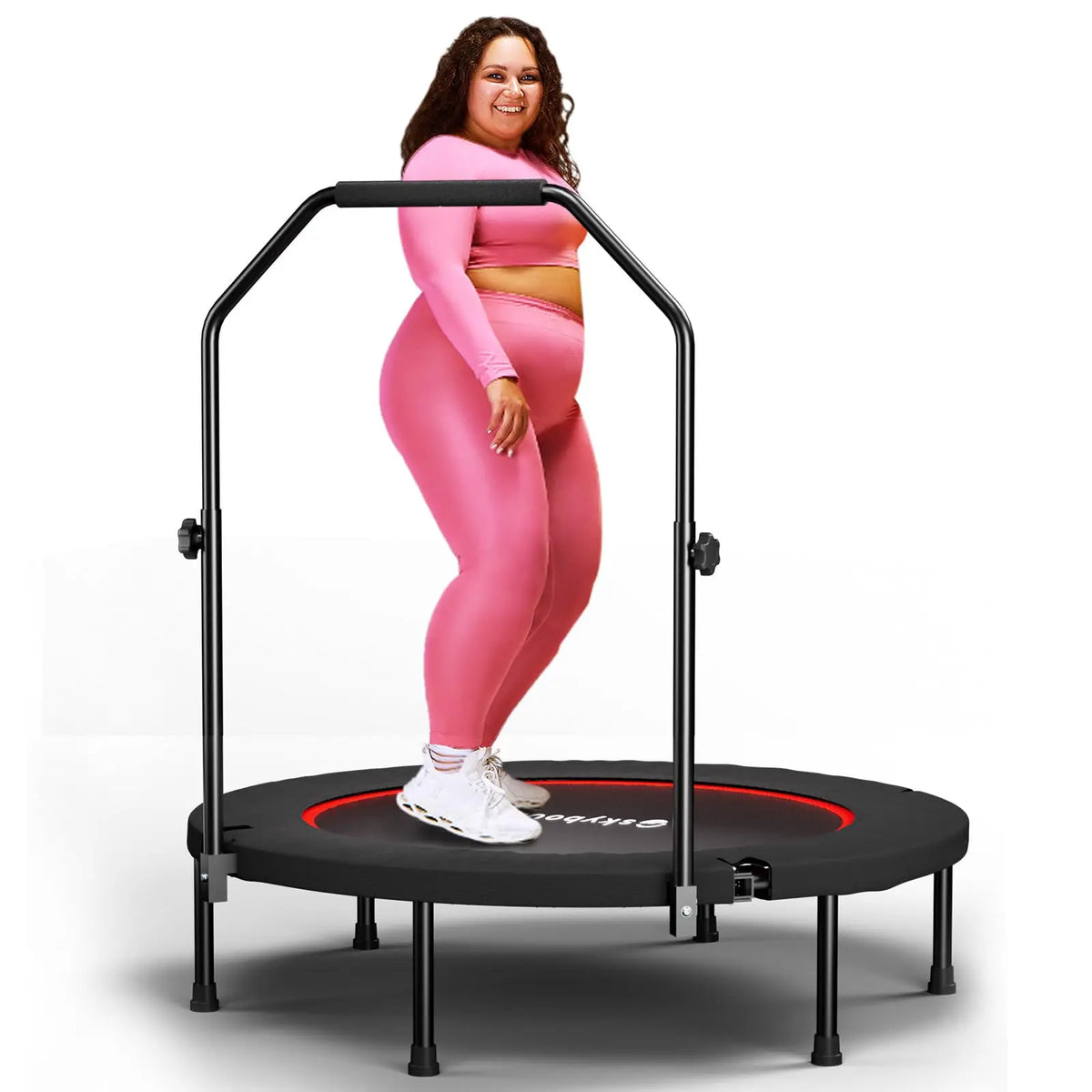 Foldable Fitness Rebounder Trampoline With Adjustable Handle