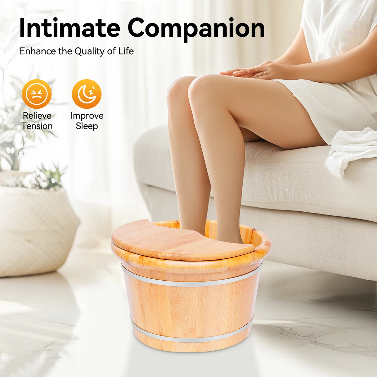 Cedar Wood Foot Bath Massager Basin For Relaxing Home Soaks